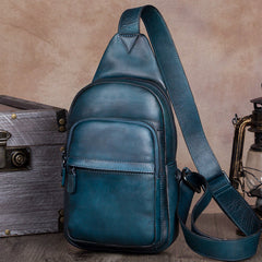 Vintage Leather Mens Sling Bag Crossbody Bag Chest Bag for men
