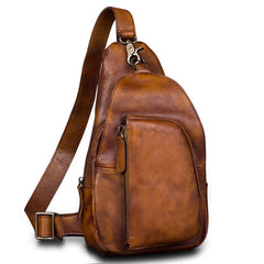 Vintage Leather Mens Sling Bag Crossbody Bag Chest Bag for men