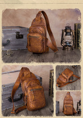 Vintage Leather Mens Sling Bag Crossbody Bag Chest Bag for men