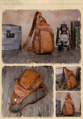 Vintage Leather Mens Sling Bag Crossbody Bag Chest Bag for men