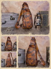 Vintage Leather Mens Sling Bag Crossbody Bag Chest Bag for men