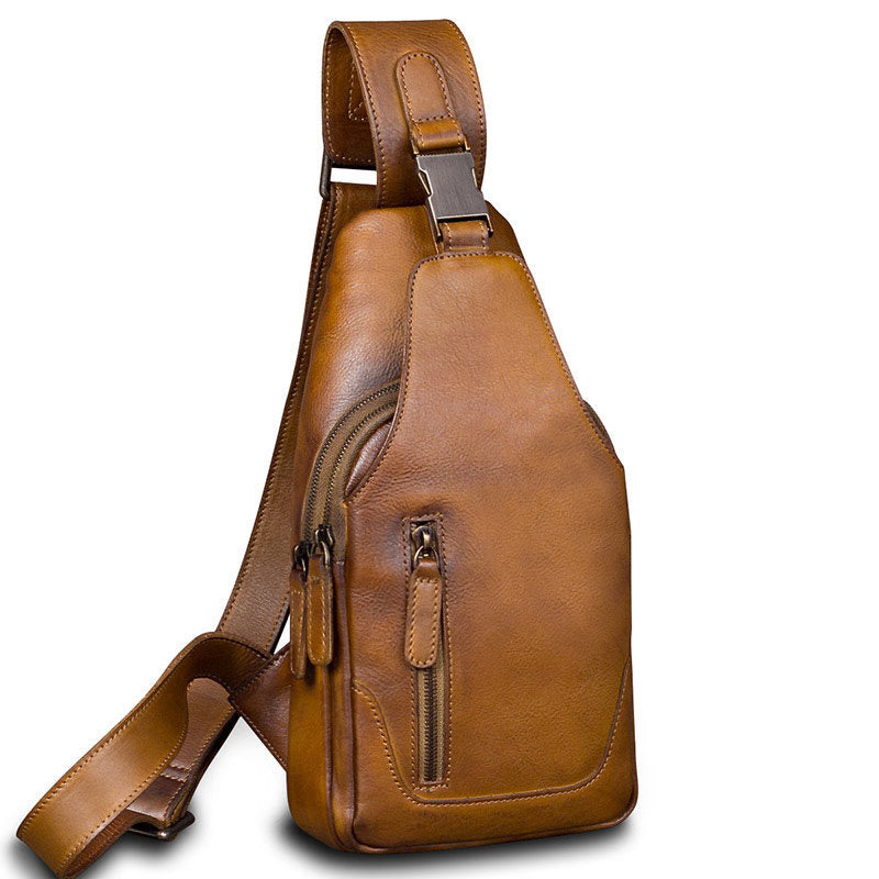 Vintage Men Leather Sling Bag Crossbody large capacity Casual chest bag  RT78002