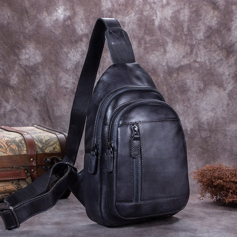 best sling bag for women Vintage Leather Sling Bag for Women Dark Gray Leather Sling Backpack for Men Sling Travel Bag 