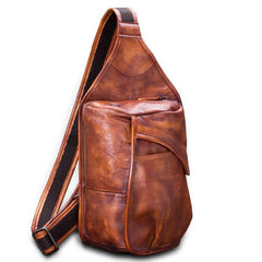 Vintage Leather Mens Sling Bag Crossbody Bag Chest Bag for men