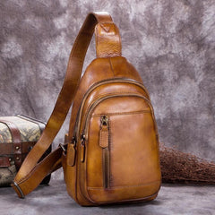sling women's bag Vintage Leather Sling Bag for Women Brown Leather Sling Backpack for Men Sling Travel Bag 