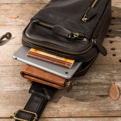 Vintage Leather Mens Sling Bag Sling Shoulder Bag Sling Backpack for men - iwalletsmen