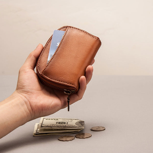Vintage Leather Mens Small Wallet Zipper Card Coin Wallet for Men - iwalletsmen