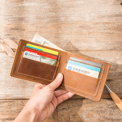 Vintage Leather Mens Small Wallets Bifold Slim Front Pocket Wallet for Men - iwalletsmen