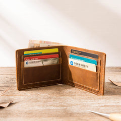 Vintage Leather Mens Small Wallets Bifold Slim Front Pocket Wallet for Men - iwalletsmen