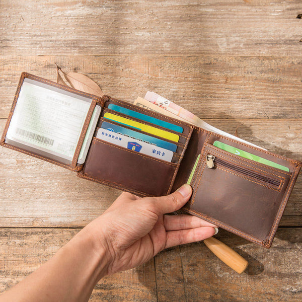 Vintage Leather Mens Small Wallets Bifold Slim billfold Wallet for Men - iwalletsmen