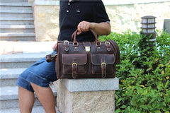 Vintage Leather Mens Handbag Weekender Bag Travel Bag Duffle Bag - iwalletsmen
