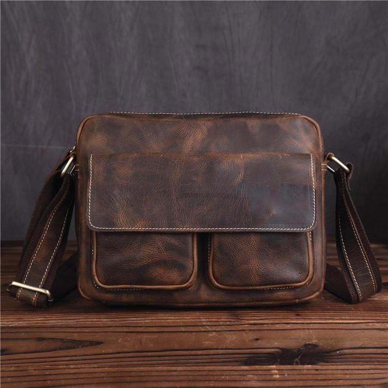 Vintage Leather Messenger Bag Shoulder Bag CrossBody Bag For Men - iwalletsmen
