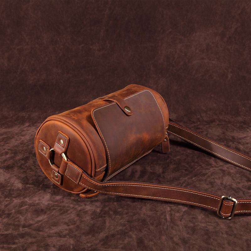 Vintage Leather Small Barrel Messenger Bag Shoulder Bag For Men - iwalletsmen