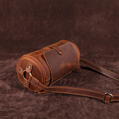 Vintage Leather Small Barrel Messenger Bag Shoulder Bag For Men - iwalletsmen