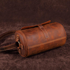 Vintage Leather Small Barrel Messenger Bag Shoulder Bag For Men - iwalletsmen