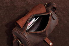 Vintage Leather Small Barrel Messenger Bag Shoulder Bag For Men - iwalletsmen