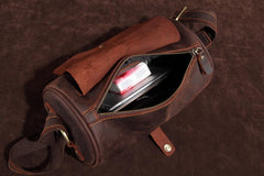 Vintage Leather Small Barrel Messenger Bag Shoulder Bag For Men - iwalletsmen