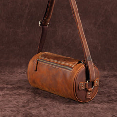 Vintage Leather Small Barrel Messenger Bag Shoulder Bag For Men - iwalletsmen