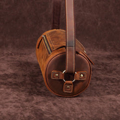 Vintage Leather Small Barrel Messenger Bag Shoulder Bag For Men - iwalletsmen