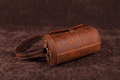 Vintage Leather Small Barrel Messenger Bag Shoulder Bag For Men - iwalletsmen