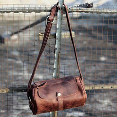 Vintage Leather Small Barrel Messenger Bag Shoulder Bag For Men - iwalletsmen