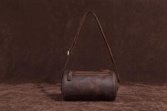 Vintage Leather Small Barrel Messenger Bag Shoulder Bag For Men - iwalletsmen
