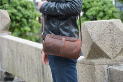 Vintage Leather Small Barrel Messenger Bag Shoulder Bag For Men - iwalletsmen