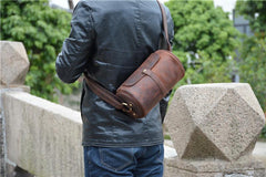 Vintage Leather Small Barrel Messenger Bag Shoulder Bag For Men - iwalletsmen