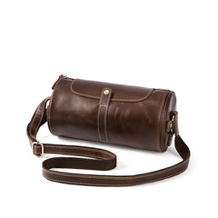 Vintage Leather Small Barrel Messenger Bag Shoulder Bag For Men - iwalletsmen