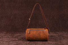 Vintage Leather Small Barrel Messenger Bag Shoulder Bag For Men - iwalletsmen