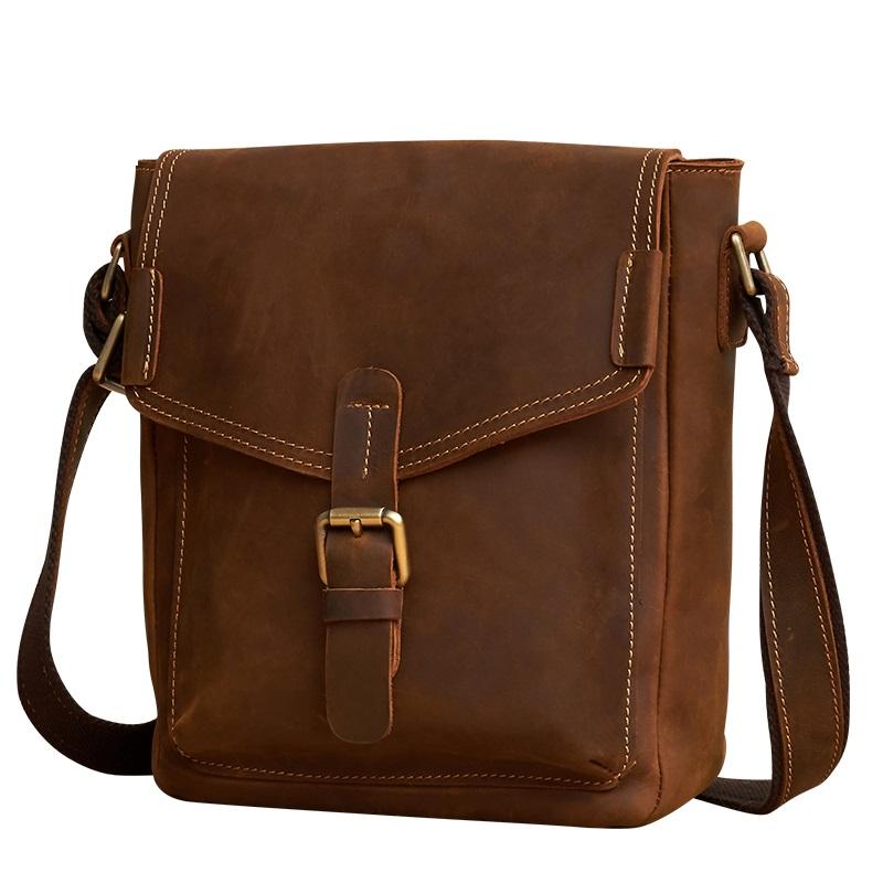 Vintage Leather Small Messenger Bag Shoulder Bag Crossbody For Men - iwalletsmen
