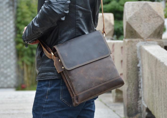Black Leather Mens Small Vertical Messenger Bag Vertical Black Side Ba –  imessengerbags