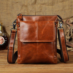 Cool Leather Mens Small Brown Messenger Bag Vintage Shoulder Bags For Men - iwalletsmen