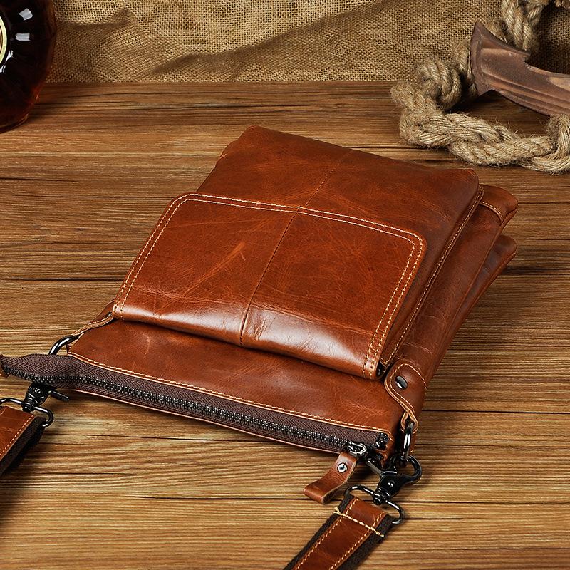 Cool Leather Mens Small Brown Messenger Bag Vintage Shoulder Bags For Men - iwalletsmen