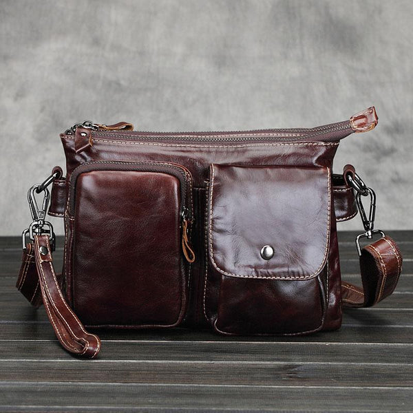 Leather Mens Coffee Cool Small Messenger Bag Vintage Shoulder Bags For Men - iwalletsmen