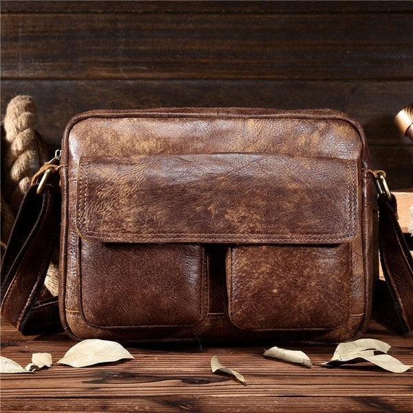 Vintage Leather Small Messenger Bag Shoulder Bag For Men - iwalletsmen