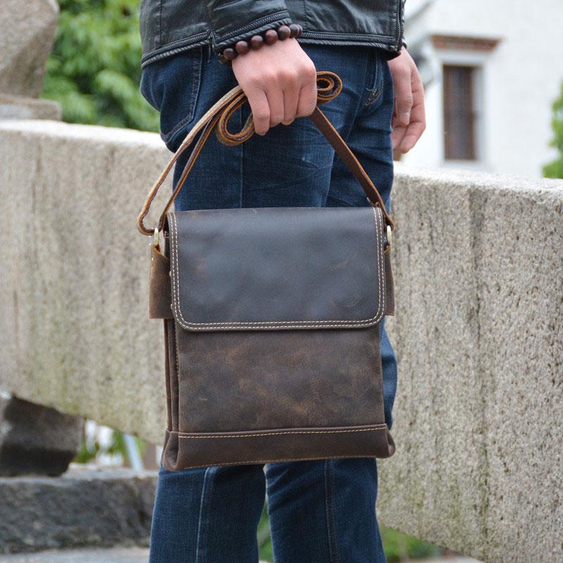 Vintage Shoulder Bag Men's Bag Genuine Leather Zip Men's Designer Bags  Messenger Crossbody Bag For Men Handbag