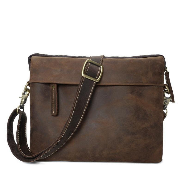 Leather Mens Brown Cool Small Messenger Bag Vintage Shoulder Bags For Men - iwalletsmen