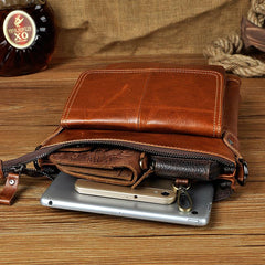 Cool Leather Mens Small Brown Messenger Bag Vintage Shoulder Bags For Men - iwalletsmen