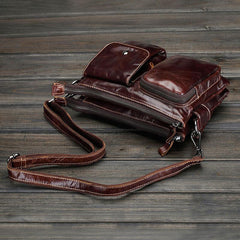 Leather Mens Coffee Cool Small Messenger Bag Vintage Shoulder Bags For Men - iwalletsmen