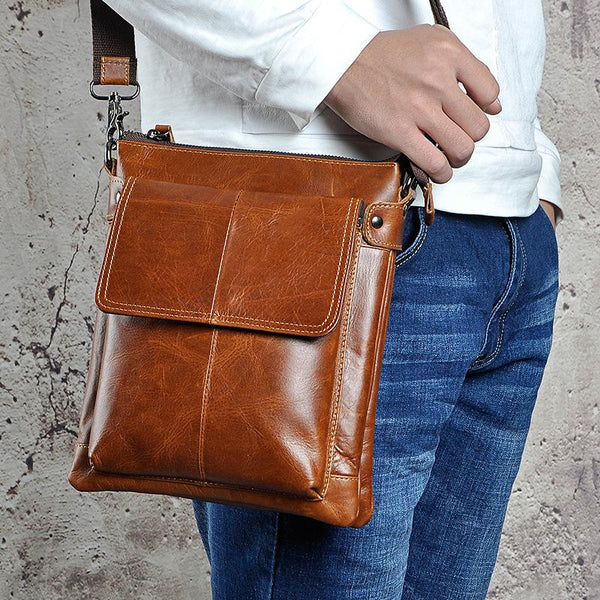Cool Leather Mens Small Brown Messenger Bag Vintage Shoulder Bags For Men - iwalletsmen
