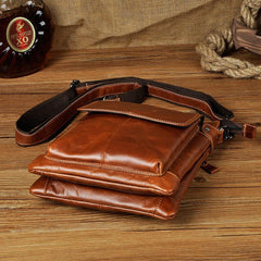 Cool Leather Mens Small Brown Messenger Bag Vintage Shoulder Bags For Men - iwalletsmen