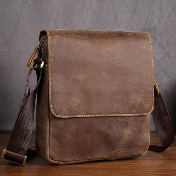 Leather Mens Brown Cool Messenger Bag Vintage Shoulder Bags For Men - iwalletsmen