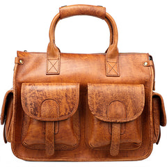 Vintage Light Brown Mens Leather Briefcase Work Handbag Brown 13'' Computer Briefcase For Men - iwalletsmen