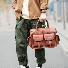 Vintage Light Brown Mens Leather Briefcase Work Handbag Brown 13'' Computer Briefcase For Men - iwalletsmen
