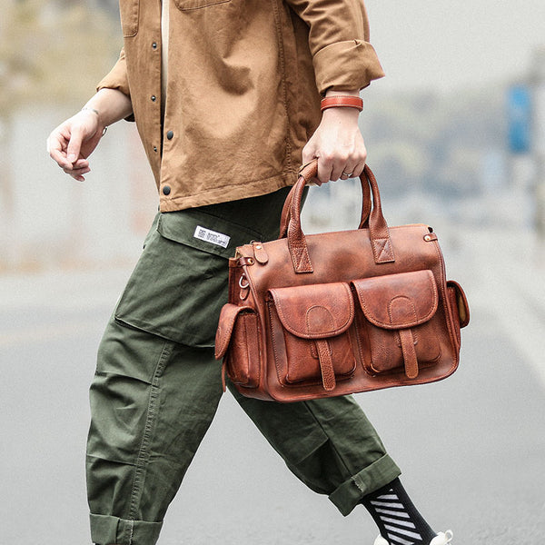 Vintage Light Brown Mens Leather Briefcase Work Handbag Brown 13'' Computer Briefcase For Men - iwalletsmen