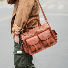 Vintage Light Brown Mens Leather Briefcase Work Handbag Brown 13'' Computer Briefcase For Men - iwalletsmen