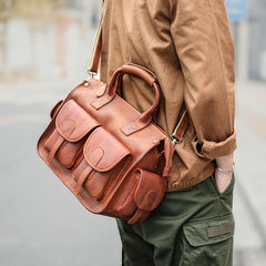 Vintage Light Brown Mens Leather Briefcase Work Handbag Brown 13'' Computer Briefcase For Men - iwalletsmen