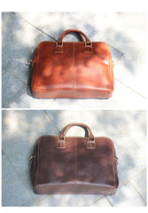 Vintage Brown Mens Leather Briefcase Work Handbag Dark Coffee 14'' Computer Briefcase For Men - iwalletsmen