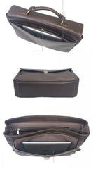 Vintage Light Brown Mens Leather Briefcase Work Handbags Brown 14'' Computer Briefcase For Men - iwalletsmen